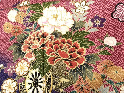 平和屋着物●豪華振袖　駒刺繍　花車文　暈し染め　金糸　金彩　正絹　逸品　AABH8964cs