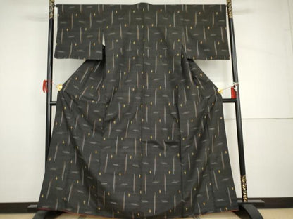 平和屋着物●上質な紬　十字　黒地　正絹　逸品　AABH8966cs