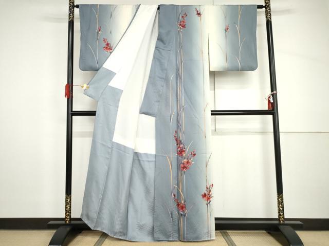 平和屋着物●訪問着　手描き　枝花文　暈し染め　正絹　逸品　AABH8967cs