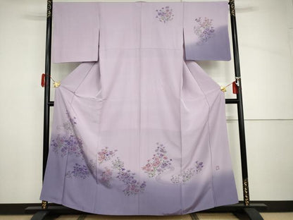 平和屋着物●訪問着　作家物　洋子　手描き　流水草花文　暈し染め　正絹　逸品　AABH8969cs