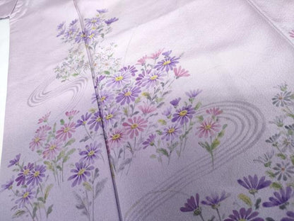 平和屋着物●訪問着　作家物　洋子　手描き　流水草花文　暈し染め　正絹　逸品　AABH8969cs