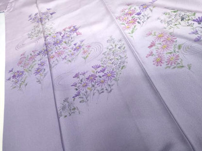 平和屋着物●訪問着　作家物　洋子　手描き　流水草花文　暈し染め　正絹　逸品　AABH8969cs