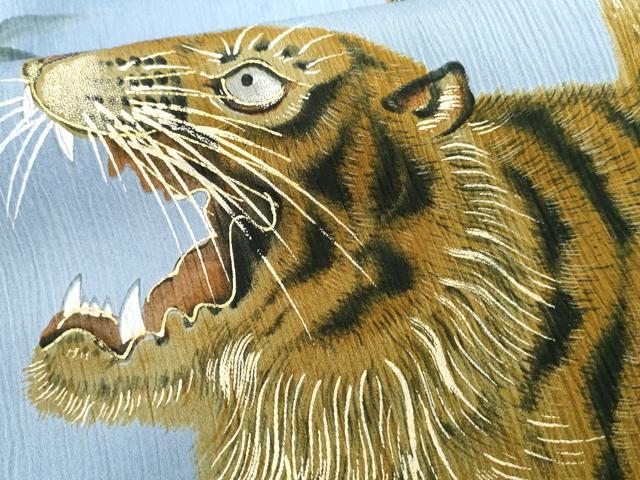 平和屋着物●男性　長襦袢　無双仕立て　笹竹に虎　暈し染め　金彩　洗える着物　AABH8972cs