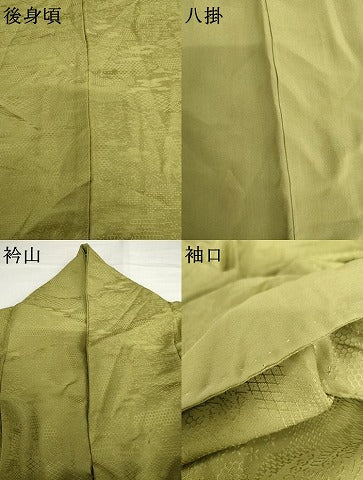 平和屋着物●上質な色無地　草花地紋　青丹色　正絹　逸品　AABH8980cs