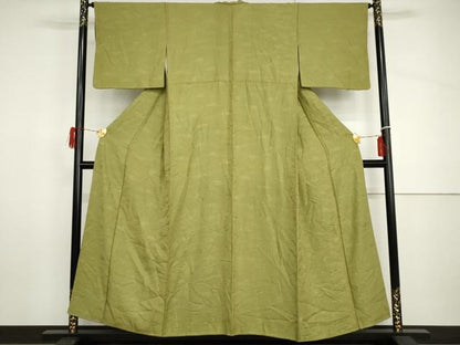 平和屋着物●上質な色無地　草花地紋　青丹色　正絹　逸品　AABH8980cs