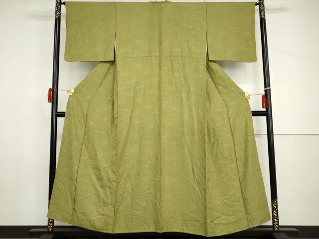 平和屋着物●上質な色無地　草花地紋　青丹色　正絹　逸品　AABH8980cs