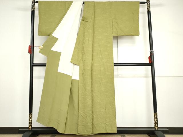 平和屋着物●上質な色無地　草花地紋　青丹色　正絹　逸品　AABH8980cs