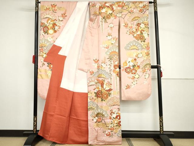 平和屋着物●豪華振袖　駒刺繍　花蝶松文　金彩　正絹　逸品　AABH8983cs