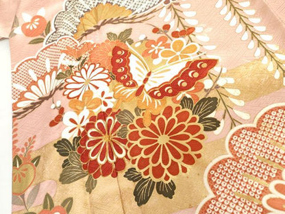 平和屋着物●豪華振袖　駒刺繍　花蝶松文　金彩　正絹　逸品　AABH8983cs