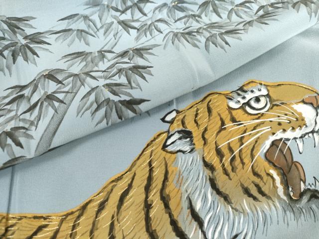 平和屋着物●男性　長襦袢　袷　手描き　虎　金彩　正絹　逸品　AABH8986cs