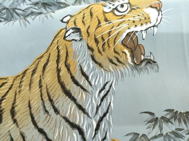 平和屋着物●男性　長襦袢　袷　手描き　虎　金彩　正絹　逸品　AABH8986cs