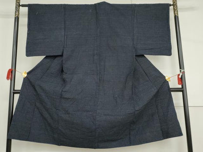 平和屋着物●男性　久留米絣　横段文　綿　逸品　AABH8989cs