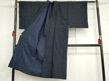 平和屋着物●男性　久留米絣　横段文　綿　逸品　AABH8989cs