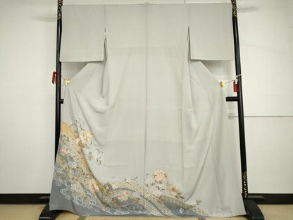 平和屋着物●色留訪問着　友禅　雪輪花唐草文　金彩　正絹　逸品　AABH8990cs