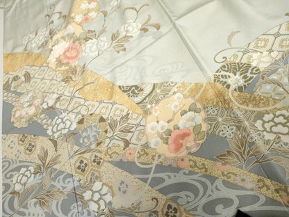 平和屋着物●色留訪問着　友禅　雪輪花唐草文　金彩　正絹　逸品　AABH8990cs
