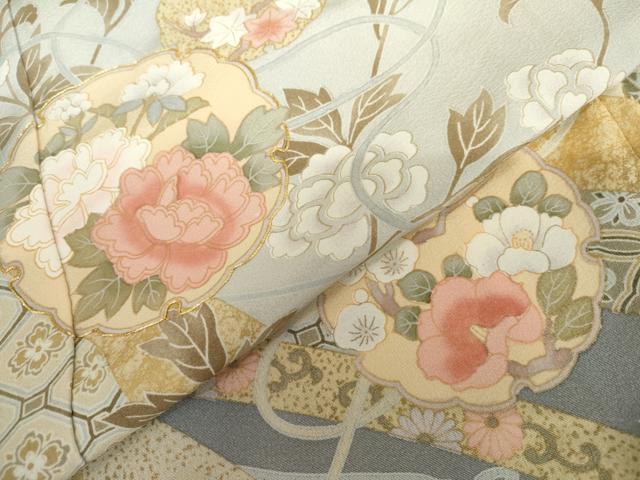 平和屋着物●色留訪問着　友禅　雪輪花唐草文　金彩　正絹　逸品　AABH8990cs