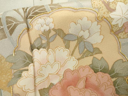 平和屋着物●色留訪問着　友禅　雪輪花唐草文　金彩　正絹　逸品　AABH8990cs