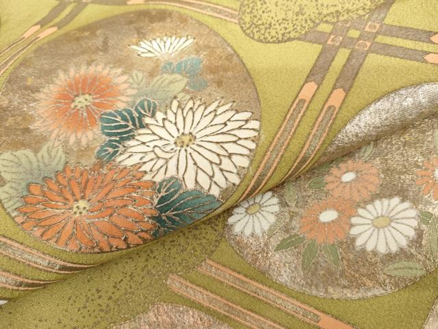 平和屋着物●色留訪問着　格子花丸文　金彩　正絹　逸品　AABH8991cs