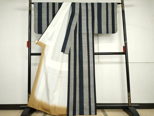 平和屋着物●結城紬　亀甲絣　正絹　逸品　AABH8994cs