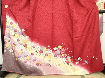 平和屋着物●豪華振袖　駒刺繍　舞桜文　暈し染め　金彩　正絹　逸品　AABH8995cs