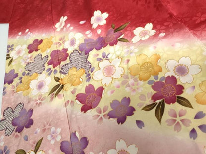 平和屋着物●豪華振袖　駒刺繍　舞桜文　暈し染め　金彩　正絹　逸品　AABH8995cs