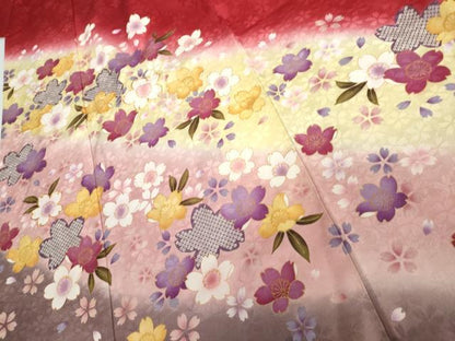 平和屋着物●豪華振袖　駒刺繍　舞桜文　暈し染め　金彩　正絹　逸品　AABH8995cs