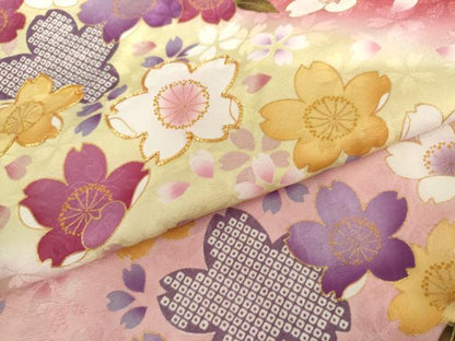 平和屋着物●豪華振袖　駒刺繍　舞桜文　暈し染め　金彩　正絹　逸品　AABH8995cs