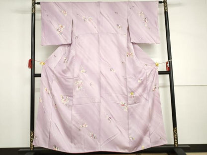 平和屋着物●染色作家　斉藤三才　小紋　手描き　枝花文　暈し染め　正絹　逸品　AABH8998cs