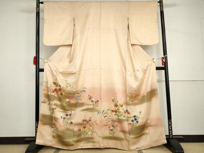 平和屋着物●豪華色留袖　駒刺繍　草花文　暈し染め　正絹　逸品　AABH8999cs