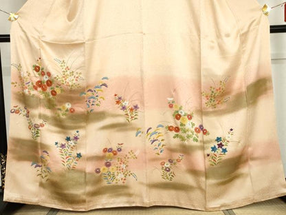 平和屋着物●豪華色留袖　駒刺繍　草花文　暈し染め　正絹　逸品　AABH8999cs