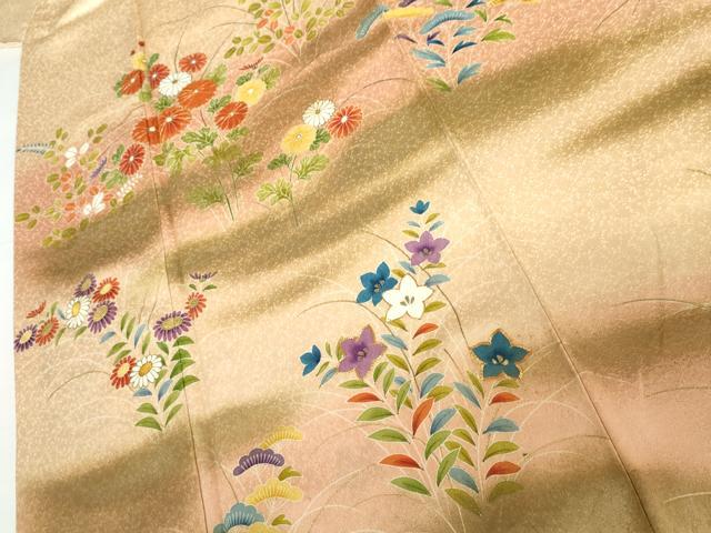平和屋着物●豪華色留袖　駒刺繍　草花文　暈し染め　正絹　逸品　AABH8999cs