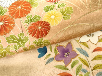 平和屋着物●豪華色留袖　駒刺繍　草花文　暈し染め　正絹　逸品　AABH8999cs