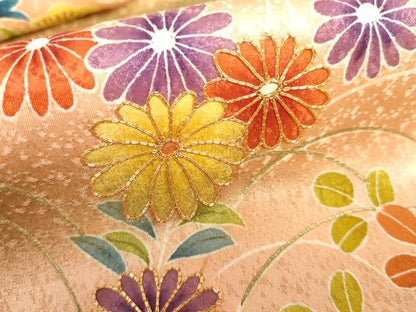 平和屋着物●豪華色留袖　駒刺繍　草花文　暈し染め　正絹　逸品　AABH8999cs