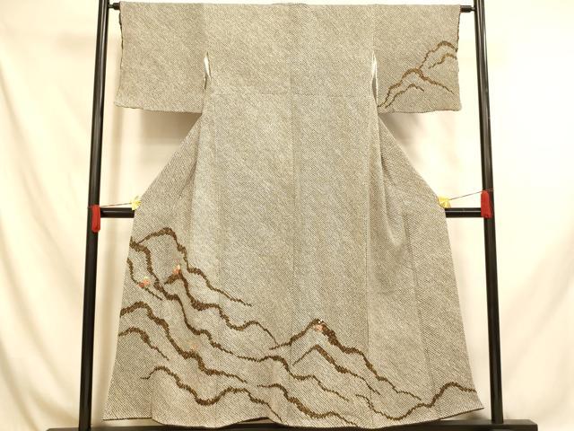 平和屋着物■訪問着　絞り　刺繍　草花山重ね文　金糸　金彩　正絹　逸品　AABH9014fw