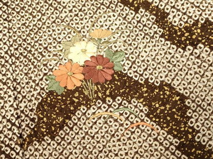 平和屋着物■訪問着　絞り　刺繍　草花山重ね文　金糸　金彩　正絹　逸品　AABH9014fw