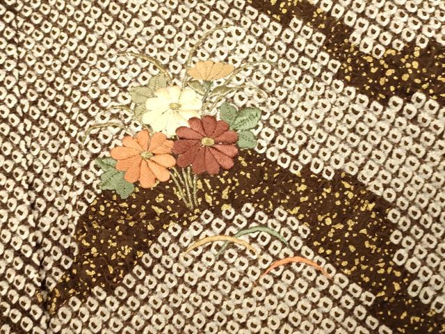 平和屋着物■訪問着　絞り　刺繍　草花山重ね文　金糸　金彩　正絹　逸品　AABH9014fw