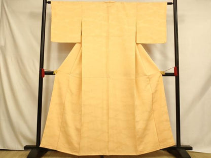 平和屋着物■上質な色無地　霞流水地紋　支子色　正絹　逸品　AABH9017fw