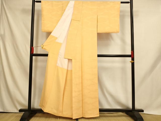 平和屋着物□上質な色無地 霞流水地紋 支子色 正絹 逸品