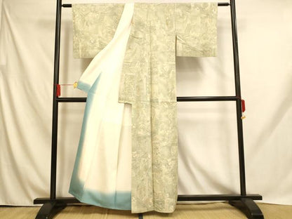 平和屋着物■上質な小紋　紬地　切り嵌め人物風景文　正絹　逸品　AABH9022fw