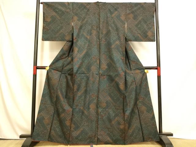 平和屋着物■本場大島紬　草花格子文　正絹　逸品　AABH9023fw