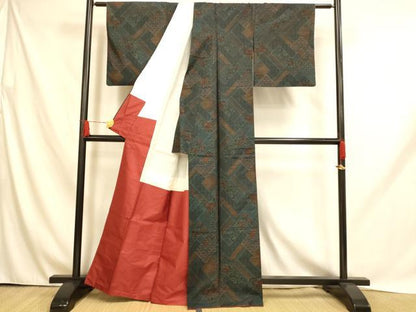 平和屋着物■本場大島紬　草花格子文　正絹　逸品　AABH9023fw