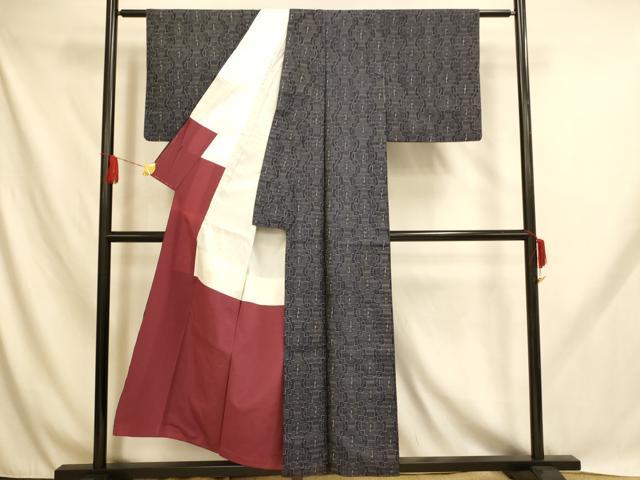 平和屋着物■上質な紬　道長格子　正絹　逸品　AABH9026fw