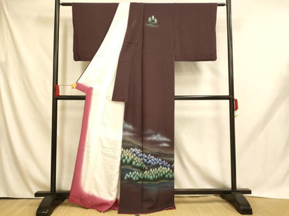 平和屋着物■訪問着　手描き　樹林文　暈し染め　正絹　逸品　AABH9028fw