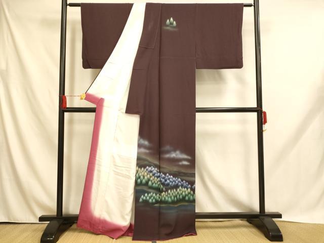 平和屋着物■訪問着　手描き　樹林文　暈し染め　正絹　逸品　AABH9028fw