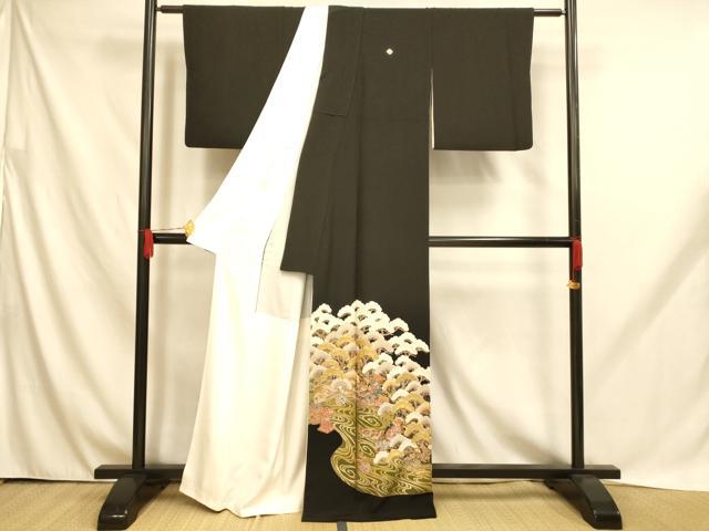 平和屋着物■豪華黒留袖　作家物　駒刺繍　北野大茶湯　松　金彩　正絹　逸品　AABH9029fw