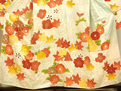 平和屋着物■豪華振袖 刺繍 草花文 梅 楓 暈し染め 金彩 正絹 逸品 AABH9034fw