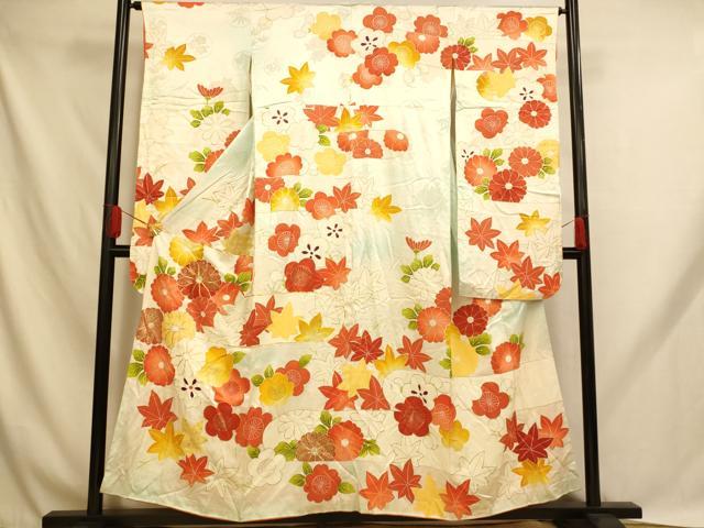 平和屋着物■豪華振袖 刺繍 草花文 梅 楓 暈し染め 金彩 正絹 逸品 AABH9034fw