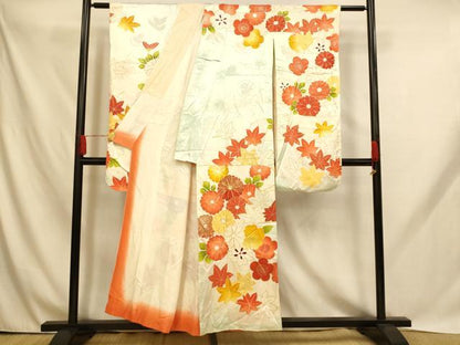 平和屋着物■豪華振袖 刺繍 草花文 梅 楓 暈し染め 金彩 正絹 逸品 AABH9034fw