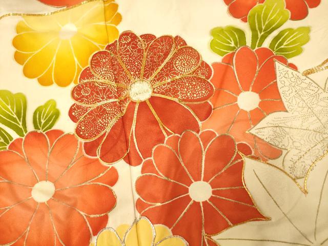 平和屋着物■豪華振袖 刺繍 草花文 梅 楓 暈し染め 金彩 正絹 逸品 AABH9034fw