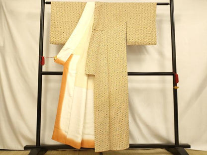 平和屋着物■上質な小紋 型染め 花丸文 正絹 逸品 AABH9035fw